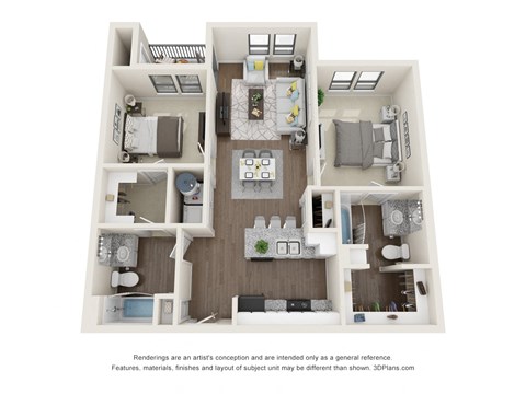 Floor plan for 2 beds, 2 baths, 900 sqft